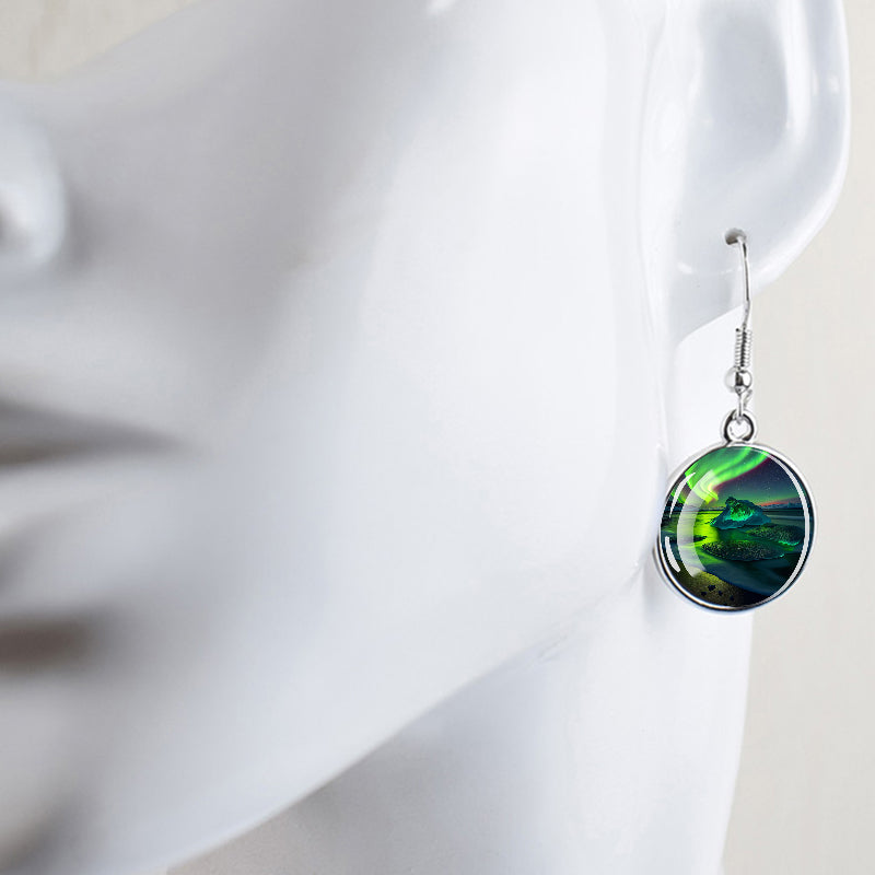 Lysende Aurora Borealis-dråbeøreringe - Northern Lights-smykker - Unikke Cabochon Dangle-øreringe i glas - Perfekt Aurora Lovers-gave