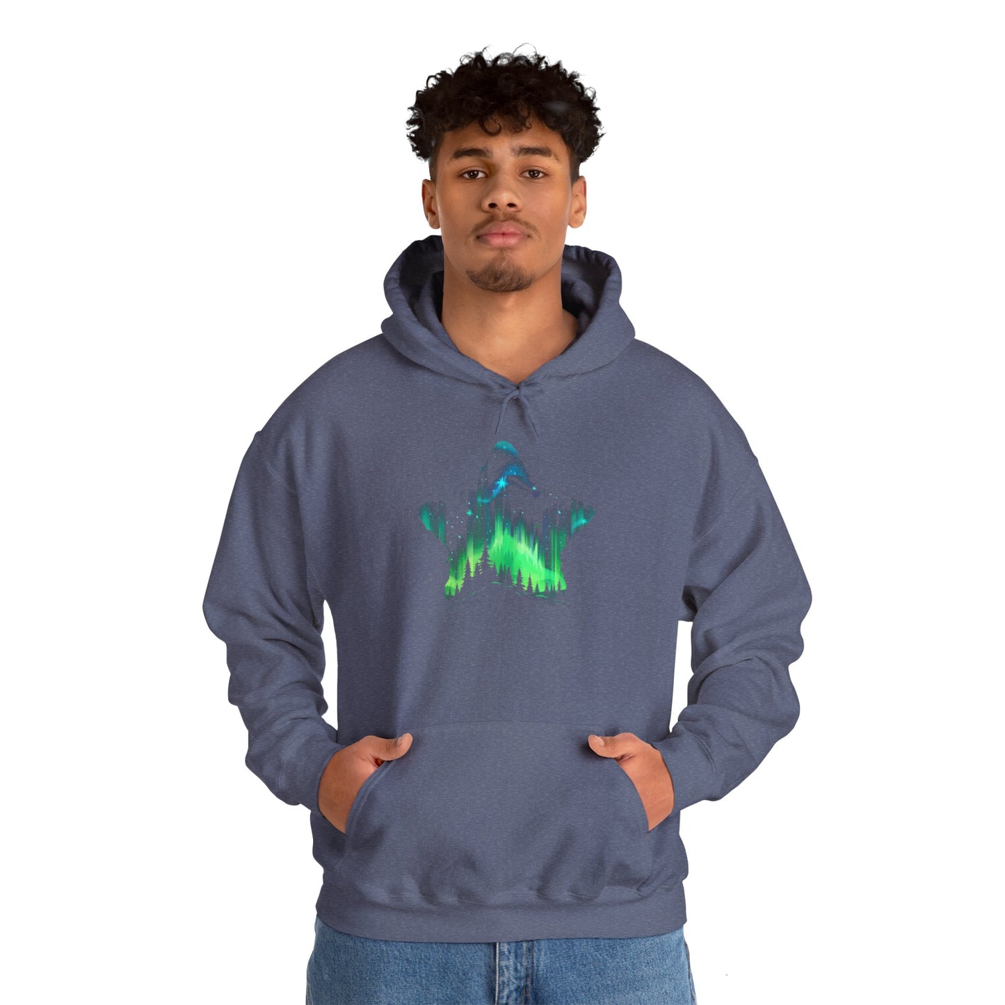 Aurora Borealis Unisex Heavy Blend™ Hooded Sweatshirt - Northern Lights Arctic Magical Night Starry Sky Forest Tree Nature Adventure - Autumn Fall T-shirt - Aurora Gift