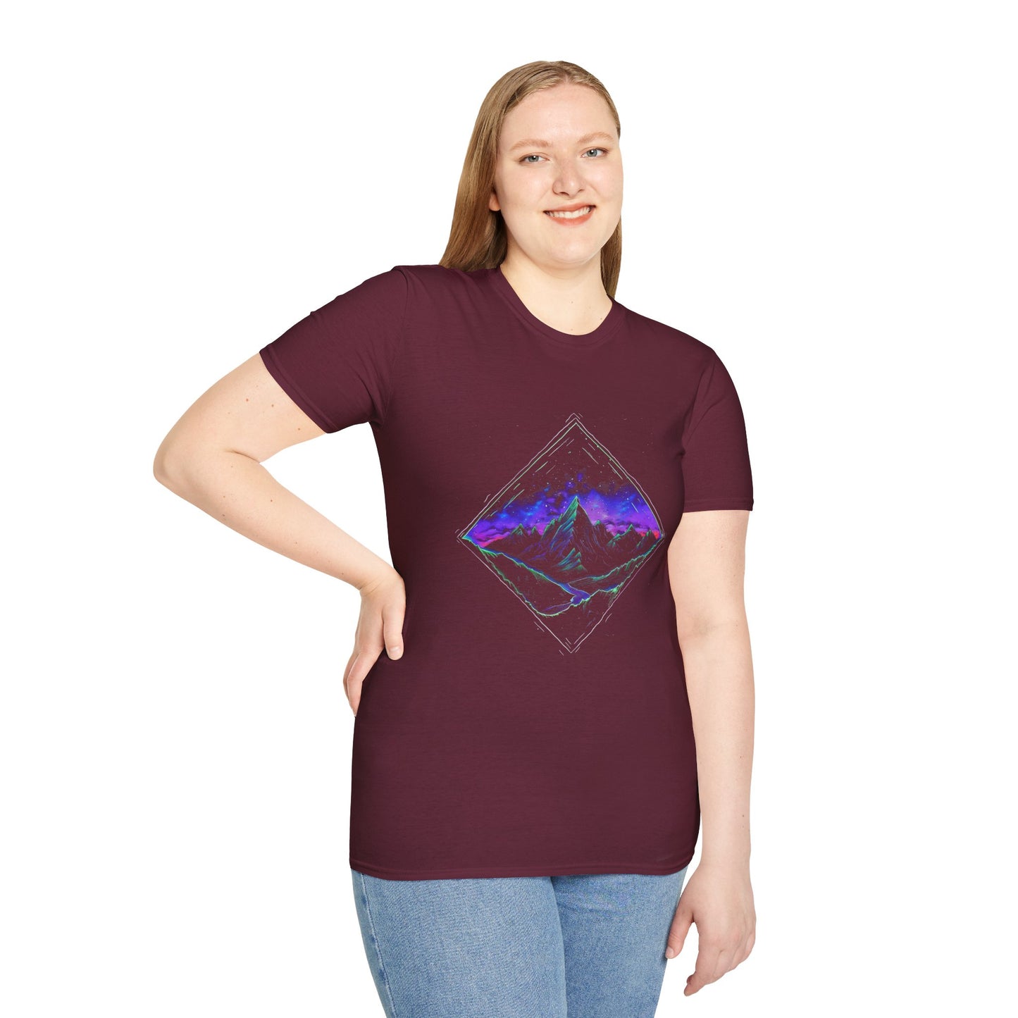 Aurora Borealis Unisex Softstyle T-Shirt - Gildan 64000 - Northern Lights Arctic Mountain River Nature Night Sky Adventure - Autumn Fall T-shirt - Aurora Gift