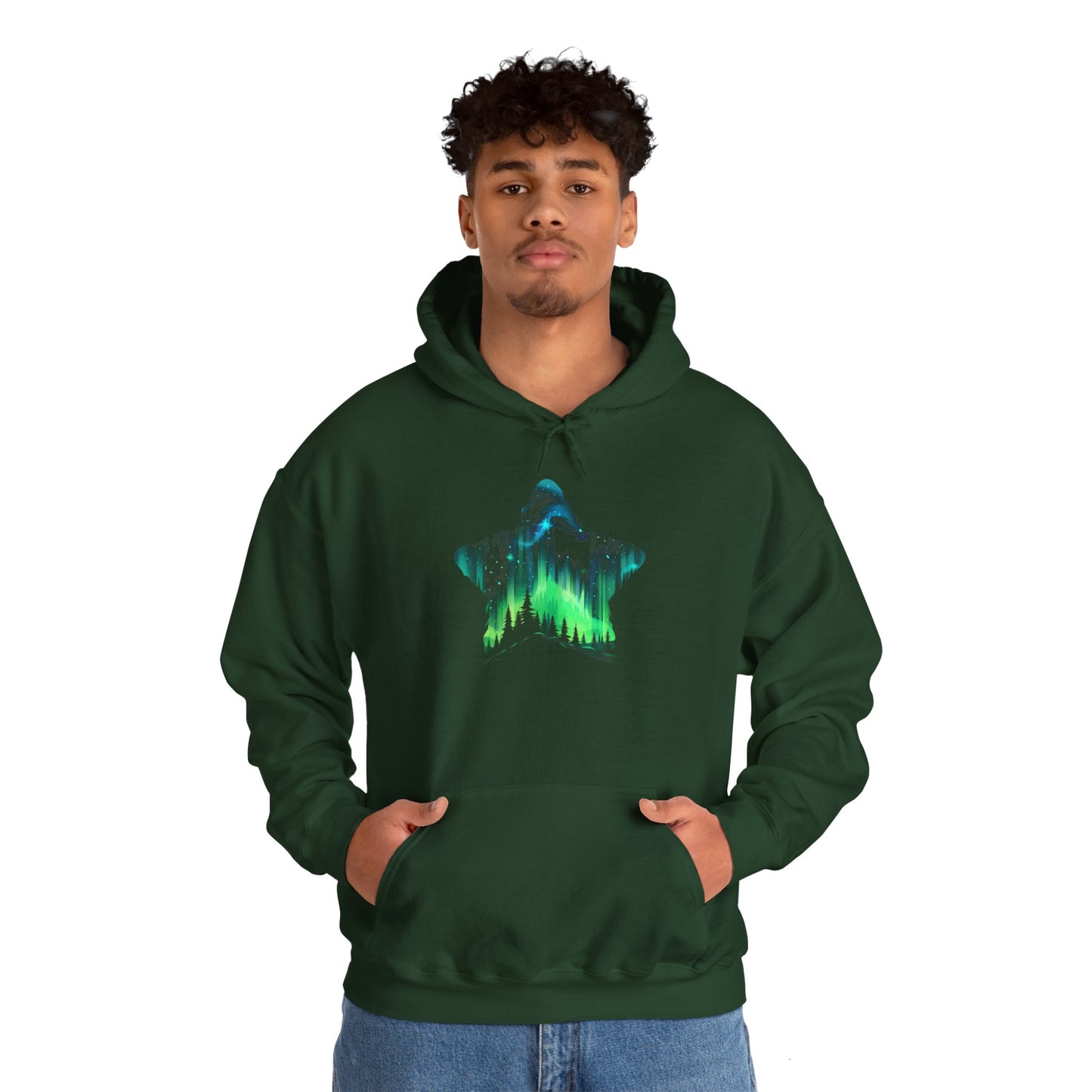 Aurora Borealis Unisex Heavy Blend™ Hooded Sweatshirt - Northern Lights Arctic Magical Night Starry Sky Forest Tree Nature Adventure - Autumn Fall T-shirt - Aurora Gift