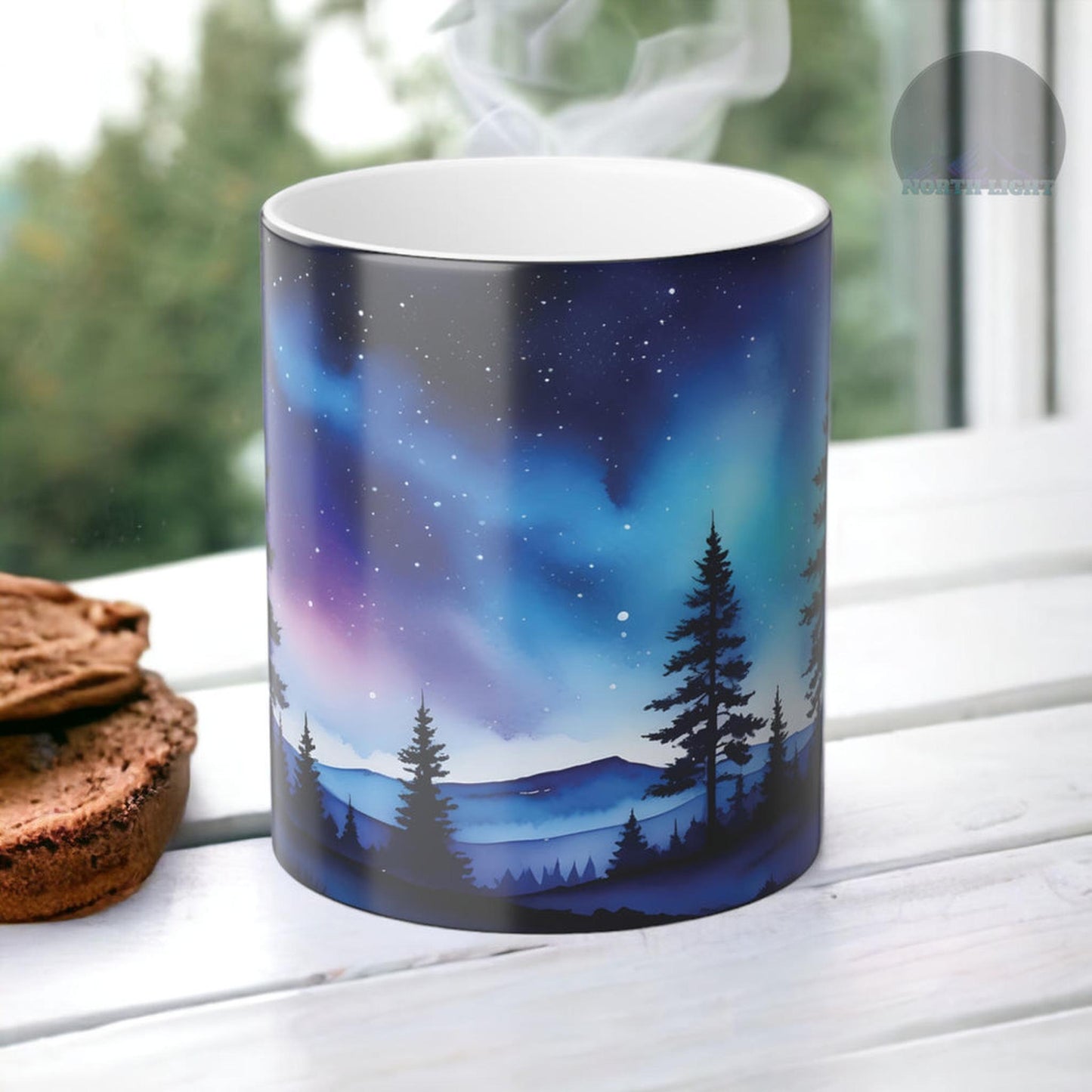 Tasse sensible à la chaleur Aurore boréale enchanteresse - Tasse de morphing de couleur magique des aurores boréales 11 oz - Tasse à café ciel nocturne réactive à la chaleur - Cadeau parfait pour les amoureux de la nature