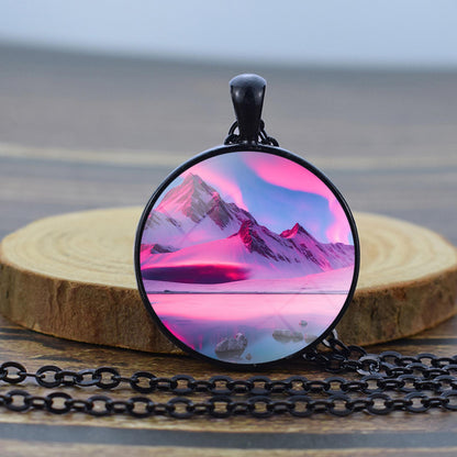 Luminous Aurora Borealis Black Necklace - Northern Light Jewelry - Unique Glass Dome Pendent Necklace - Perfect Aurora Lovers Gift