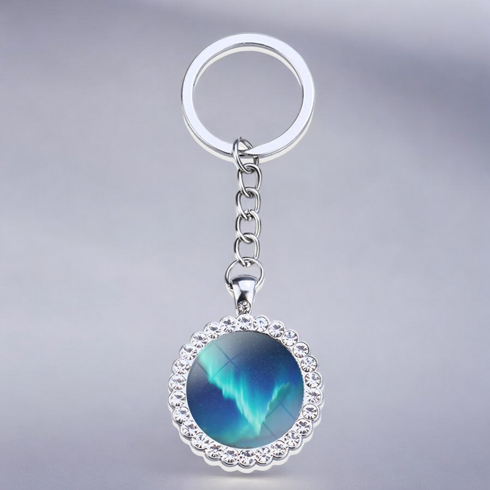 Porte-clés lumineux en argent Aurora Borealis - Bijoux Northern Light - Porte-clés en verre strass - Cadeau parfait pour les amoureux des aurores boréales