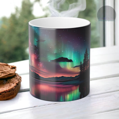 Fortryllende Aurora Borealis varmesensitiv krus - Northern Lights Magic Color Morphing krus 11oz - Varmereaktiv natthimmel kaffekopp - perfekt gave til naturelskere