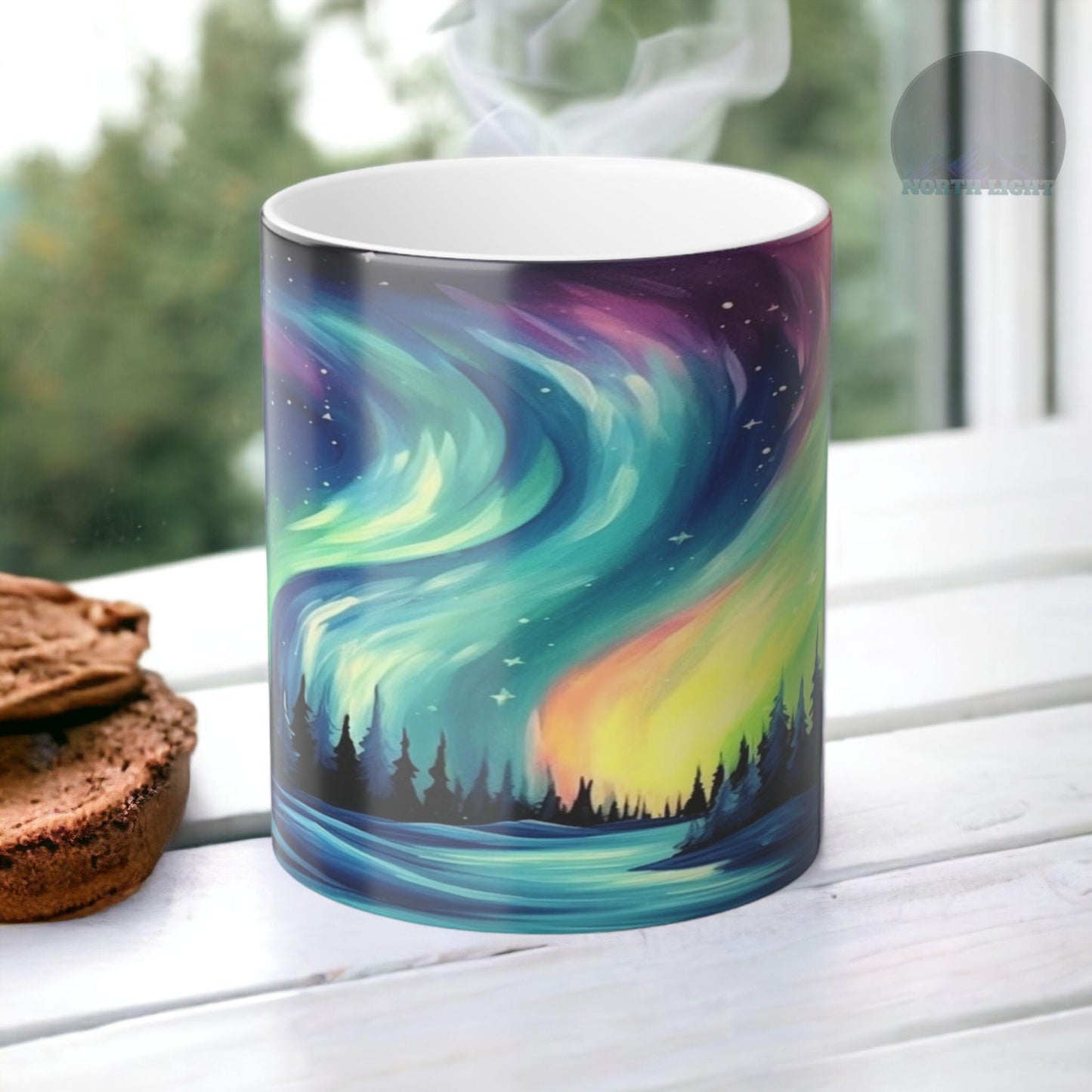 Fortryllende Aurora Borealis varmefølsomt krus - Northern Lights Magic Color Morphing-krus 11 oz - Heat Reactive Night Sky Coffee Cup - Perfekt gave til naturelskere