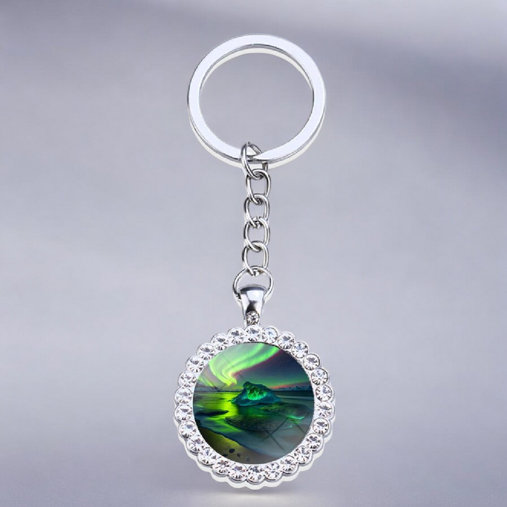 Porte-clés lumineux en argent Aurora Borealis - Bijoux Northern Light - Porte-clés en verre strass - Cadeau parfait pour les amoureux des aurores boréales