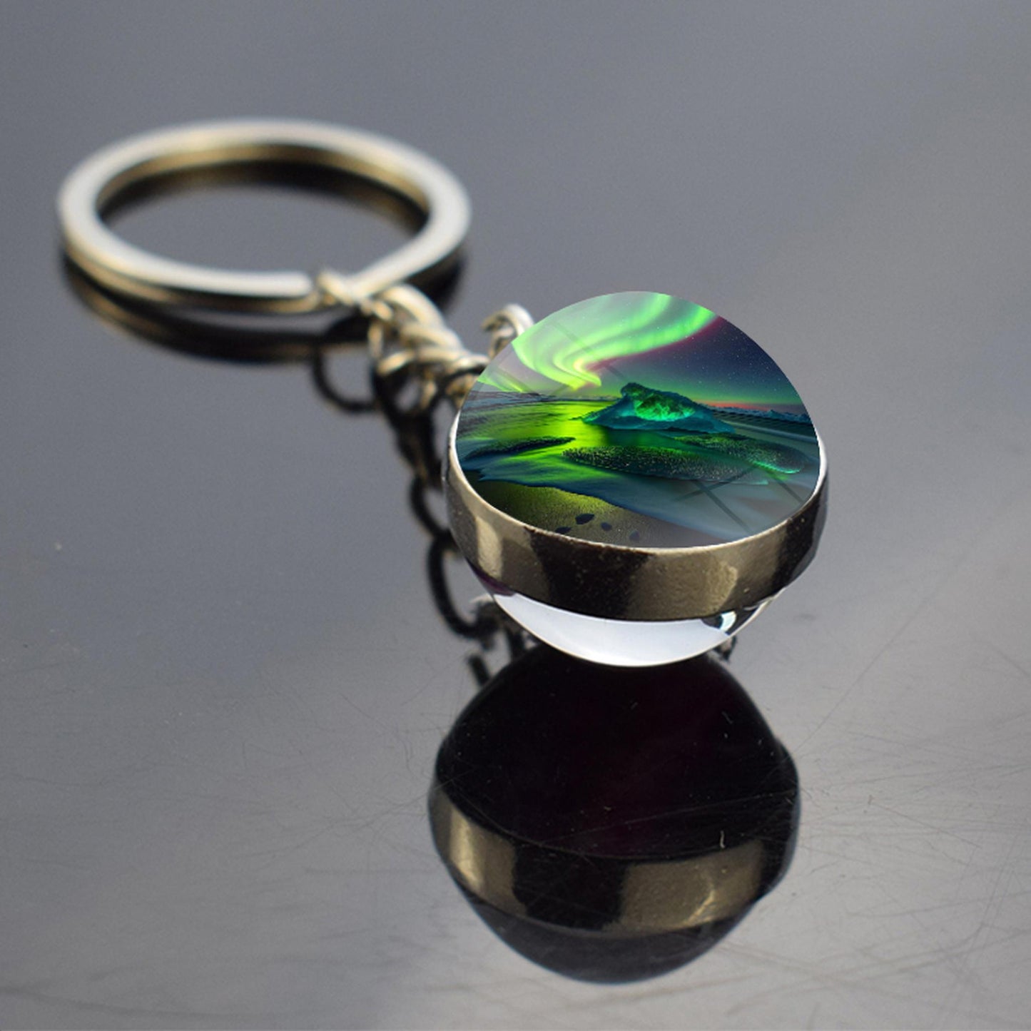 Luminous Aurora Borealis Keyring - Northern Light Jewelry - Unique Double Side Glass Ball Key Chain - Perfect Aurora Lovers Gift