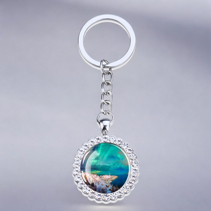 Luminous Aurora Borealis Silver Keyring - Northern Light Jewelry - Rhinestones Glass Key Chain - Perfect Aurora Lovers Gift