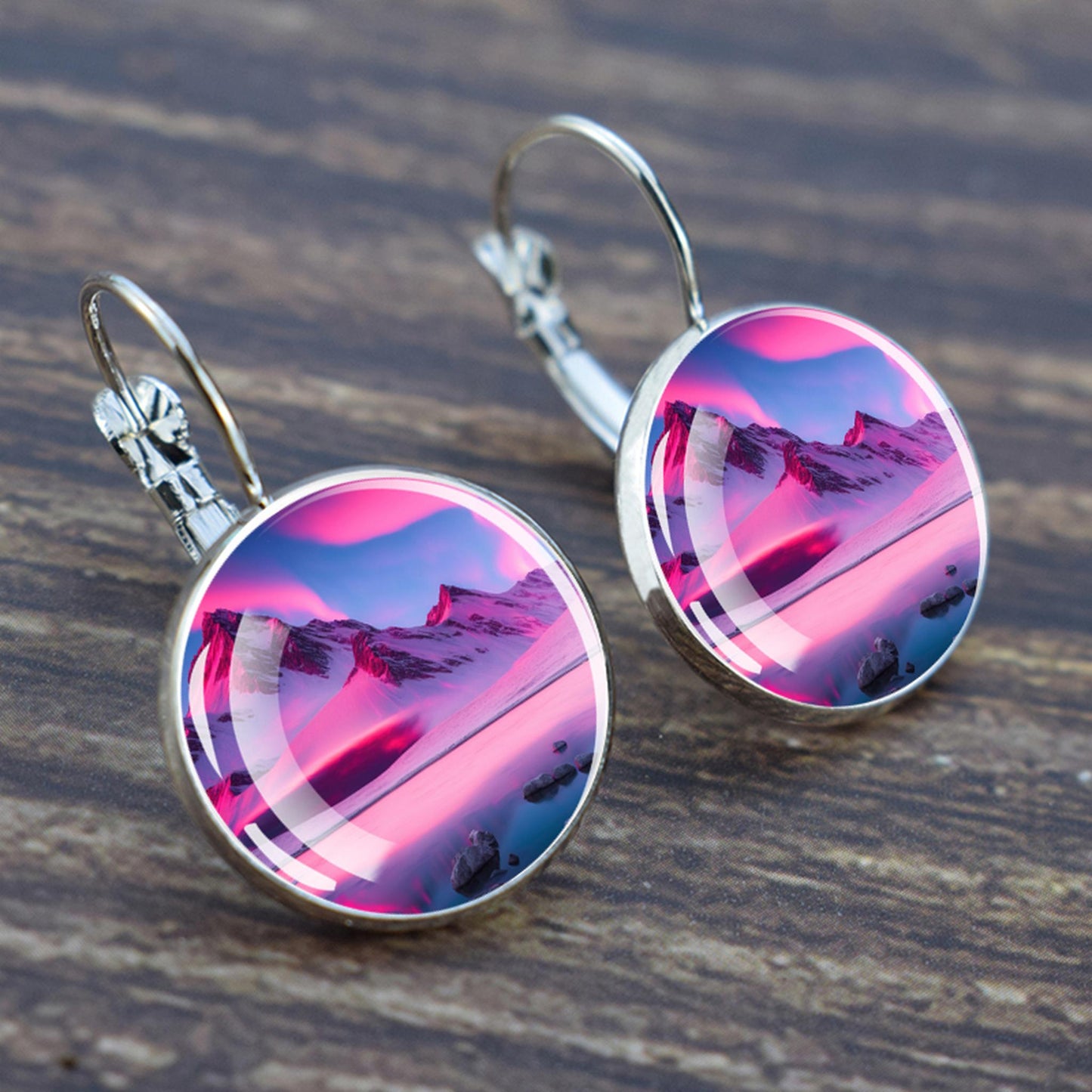 Luminous Aurora Borealis Hook Earrings - Northern Lights Jewelry - Unique Glass Cabochon Drop Earrings - Perfect Aurora Lovers Gift