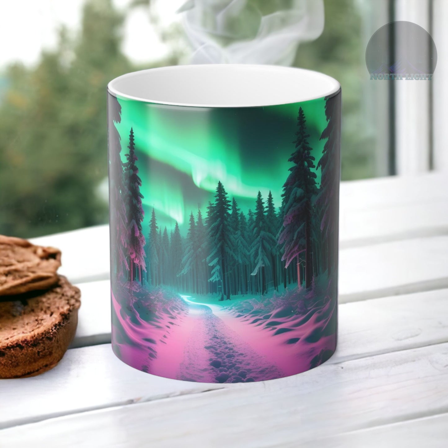 Töfrandi Aurora Borealis hitanæm mál - Northern Lights Magic Color Morphing Mug 11oz - Heat Reactive Night Sky Kaffibolli - Fullkomin gjöf fyrir náttúruunnendur