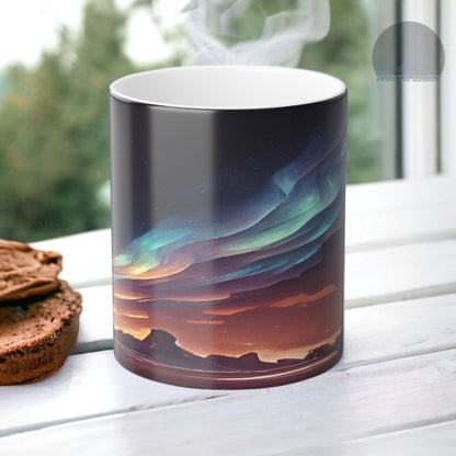 Fortryllende Aurora Borealis varmefølsomt krus - Northern Lights Magic Color Morphing-krus 11 oz - Heat Reactive Night Sky Coffee Cup - Perfekt gave til naturelskere