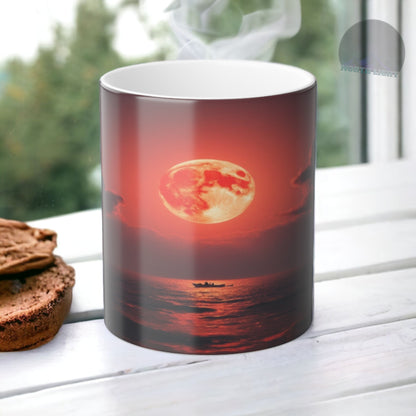 Color Morphing Moonlit Ocean Mug | Gift for Coffee Tea Moon Lovers, Unique Color Change Mug, Nighttime Scene