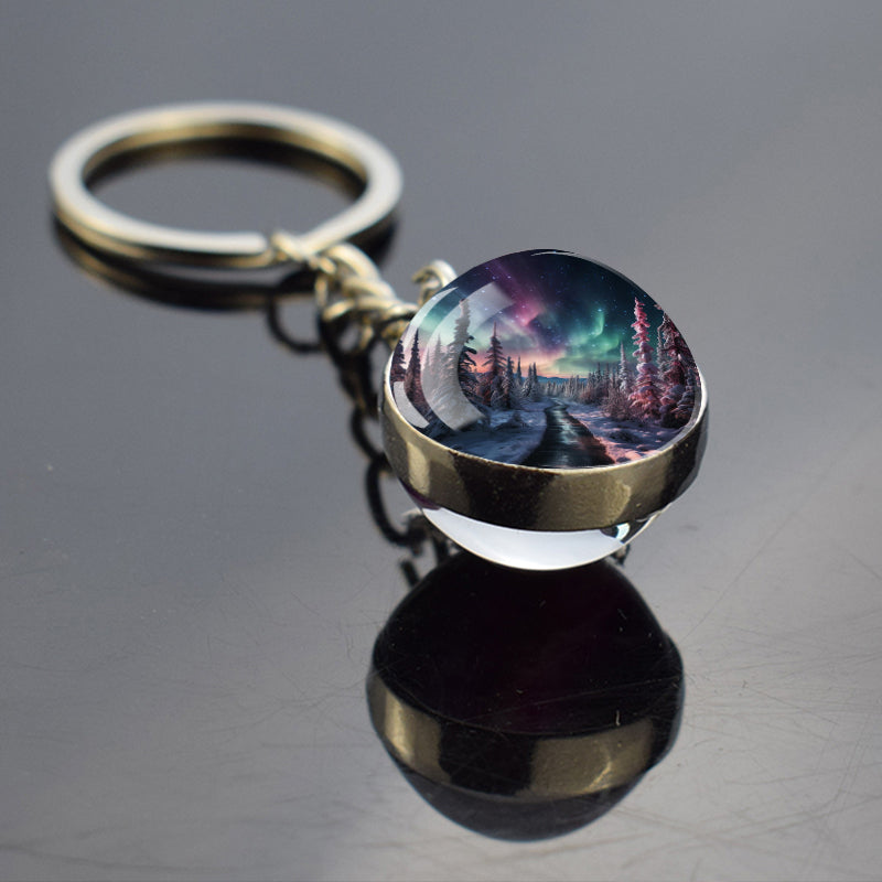 Lichtgevende Aurora Borealis sleutelhanger - Noorderlicht sieraden - Unieke dubbelzijdige glazen bal sleutelhanger - Perfect Aurora Lovers Gift