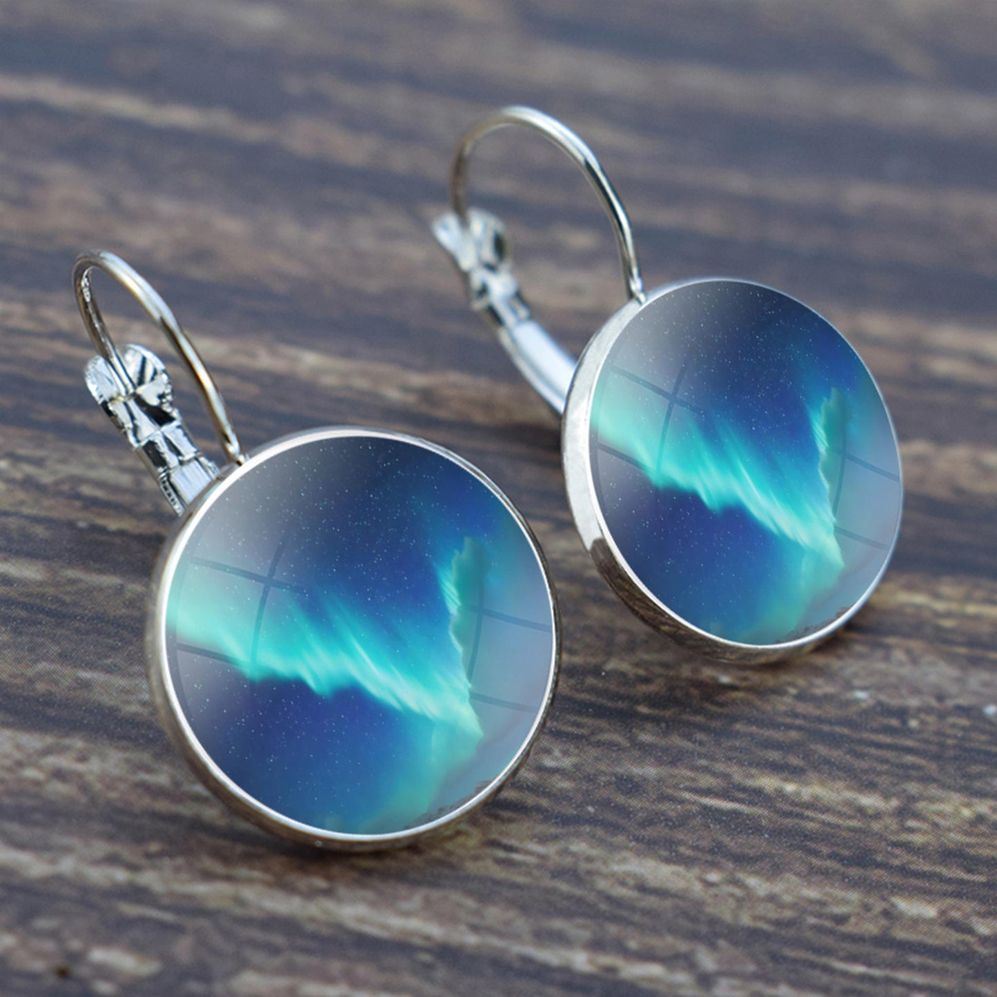 Luminous Aurora Borealis Hook Earrings - Northern Lights Jewelry - Unique Glass Cabochon Drop Earrings - Perfect Aurora Lovers Gift