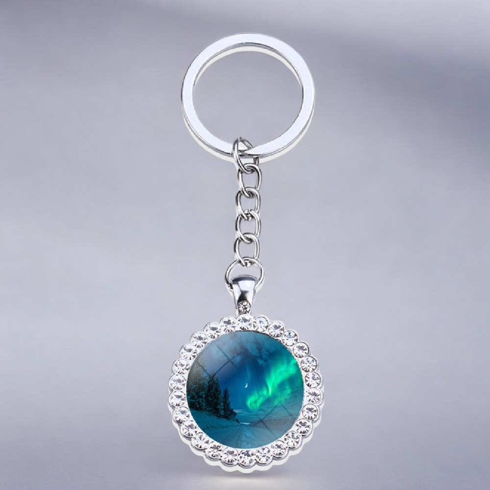 Luminous Aurora Borealis Silver Keyring - Northern Light Jewelry - Rhinestones Glass Key Chain - Perfect Aurora Lovers Gift