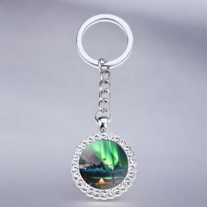 Porte-clés lumineux en argent Aurora Borealis - Bijoux Northern Light - Porte-clés en verre strass - Cadeau parfait pour les amoureux des aurores boréales