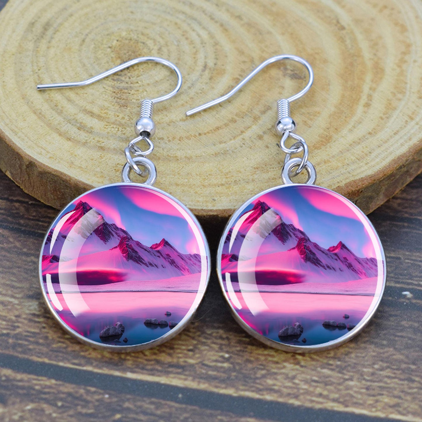 Luminous Aurora Borealis Drop Earrings - Northern Lights Jewelry - Unique Glass Cabochon Dangle Earrings - Perfect Aurora Lovers Gift