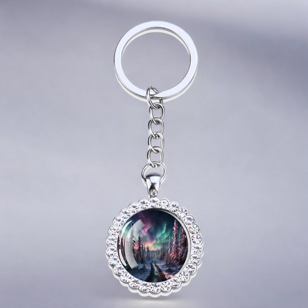 Luminous Aurora Borealis Silver Keyring - Northern Light Jewelry - Rhinestones Glass Key Chain - Perfect Aurora Lovers Gift