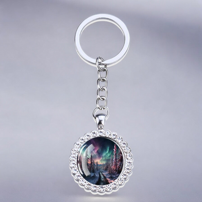 Porte-clés lumineux en argent Aurora Borealis - Bijoux Northern Light - Porte-clés en verre strass - Cadeau parfait pour les amoureux des aurores boréales