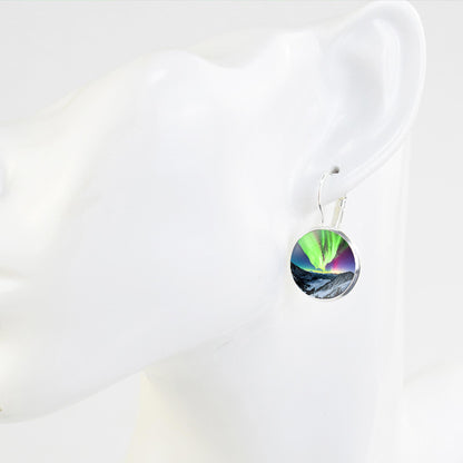 Luminous Aurora Borealis Hook Earrings - Northern Lights Jewelry - Unique Glass Cabochon Drop Earrings - Perfect Aurora Lovers Gift