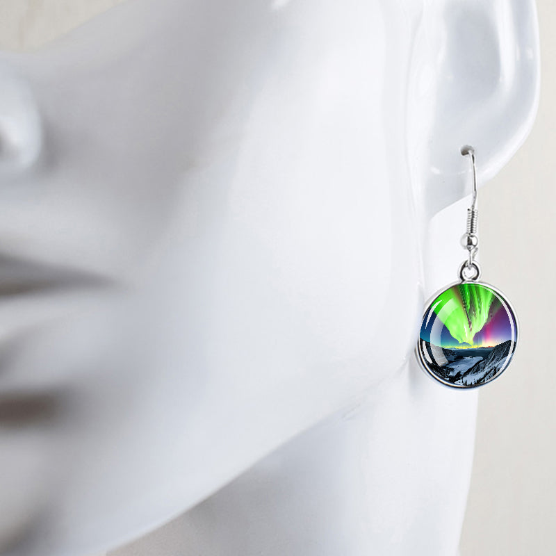 Luminous Aurora Borealis Drop Earrings - Northern Lights Jewelry - Unique Glass Cabochon Dangle Earrings - Perfect Aurora Lovers Gift