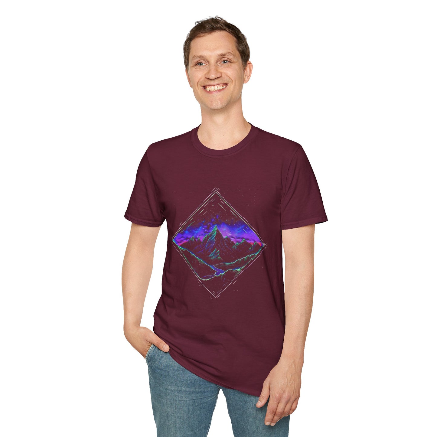 Aurora Borealis Unisex Softstyle T-Shirt - Gildan 64000 - Northern Lights Arctic Mountain River Nature Night Sky Adventure - Autumn Fall T-shirt - Aurora Gift