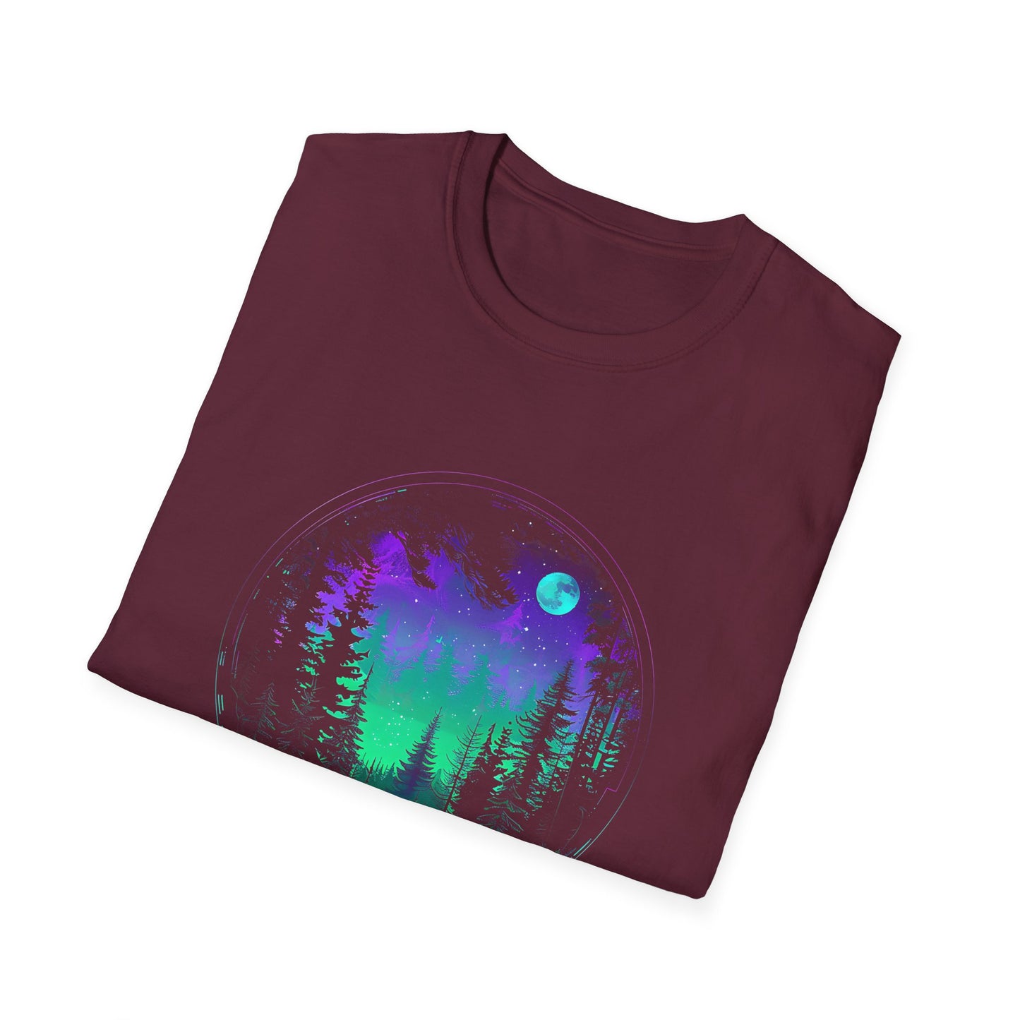 Aurora Borealis Unisex Softstyle T-Shirt - Gildan 64000 - Northern Lights Arctic Magical Night Starry Sky Moon Forest River Nature Adventure - Autumn Fall T-shirt - Aurora Gift