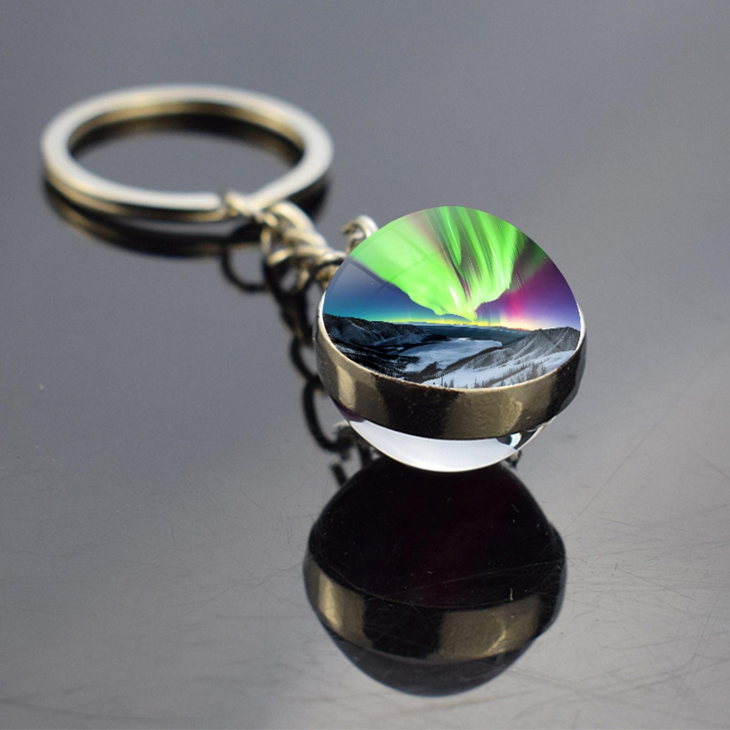 Luminous Aurora Borealis Keyring - Northern Light Jewelry - Unique Double Side Glass Ball Key Chain - Perfect Aurora Lovers Gift