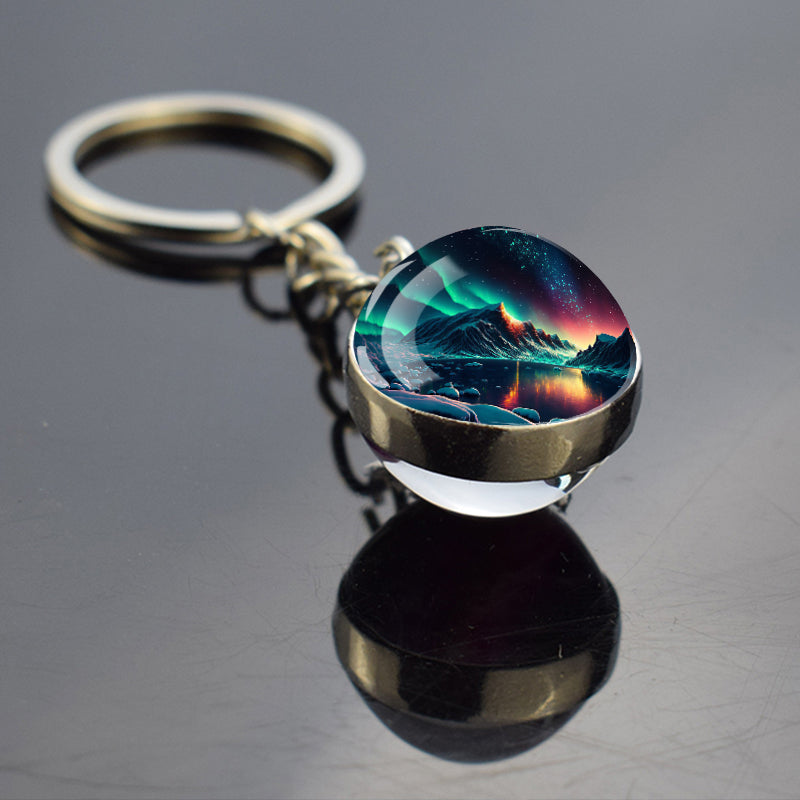 Luminous Aurora Borealis Keyring - Northern Light Jewelry - Unique Double Side Glass Ball Key Chain - Perfect Aurora Lovers Gift