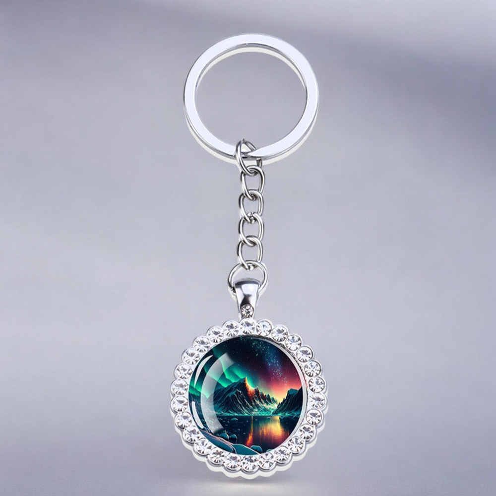 Porte-clés lumineux en argent Aurora Borealis - Bijoux Northern Light - Porte-clés en verre strass - Cadeau parfait pour les amoureux des aurores boréales