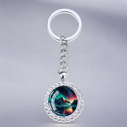 Luminous Aurora Borealis Silver Keyring - Northern Light Jewelry - Rhinestones Glass Key Chain - Perfect Aurora Lovers Gift