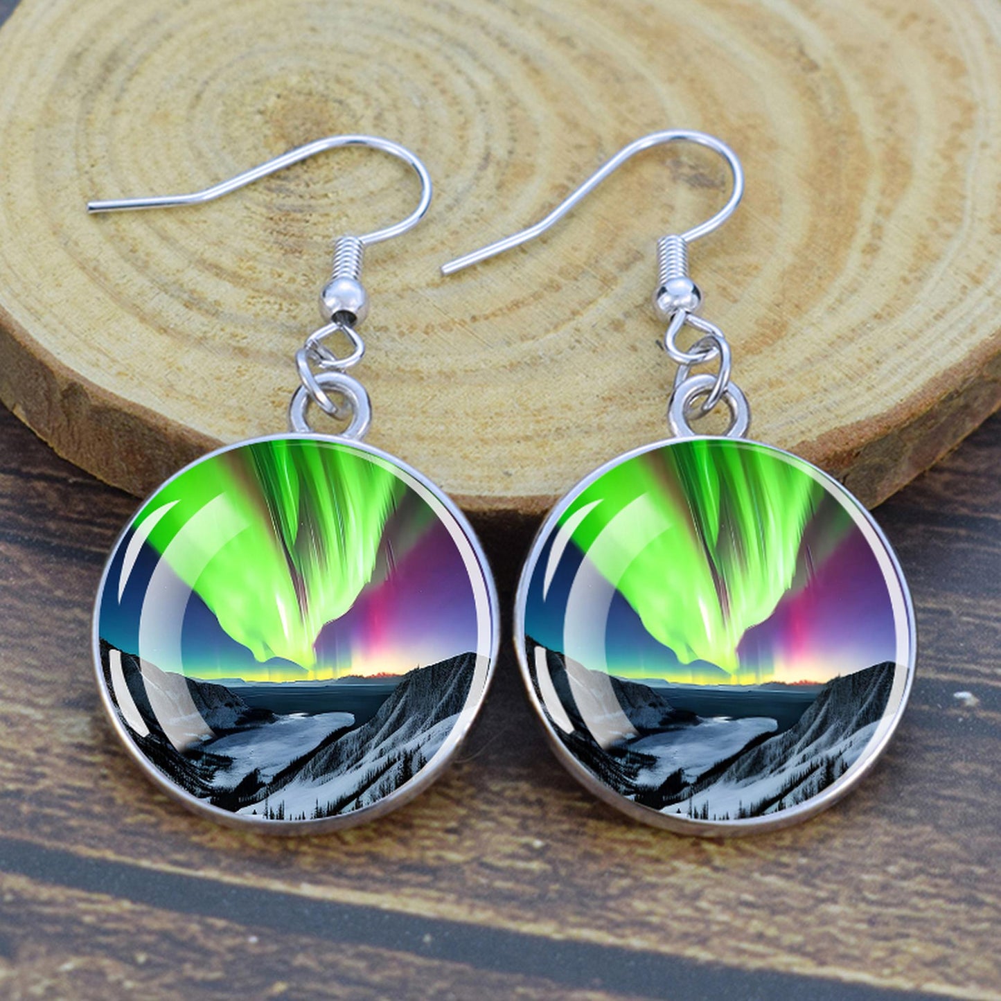 Orecchini pendenti luminosi Aurora Borealis - Gioielli dell'aurora boreale - Orecchini pendenti cabochon in vetro unici - Regalo perfetto per gli amanti dell'Aurora