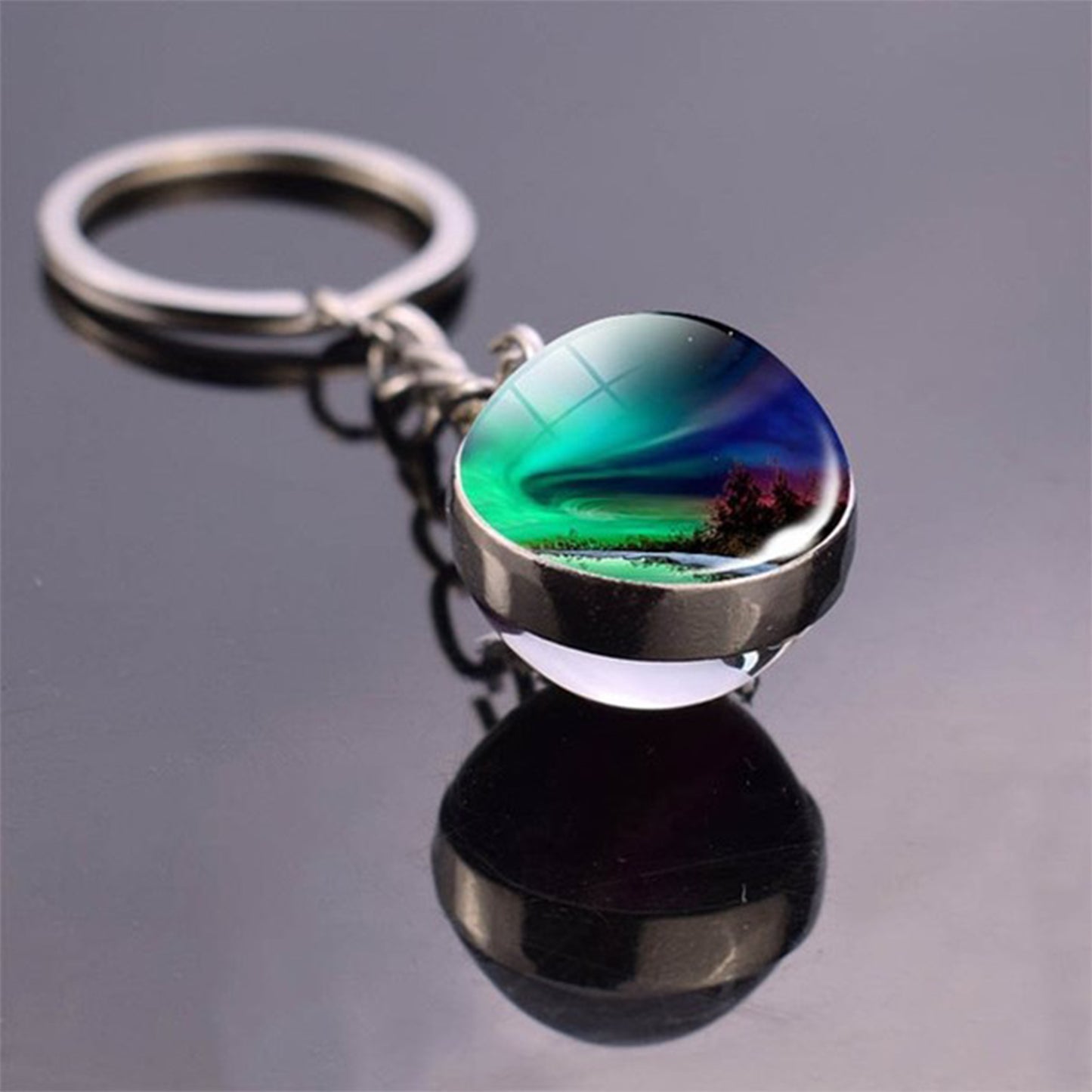 Luminous Aurora Borealis Keyring - Northern Light Jewelry - Unique Double Side Glass Ball Key Chain - Perfect Aurora Lovers Gift