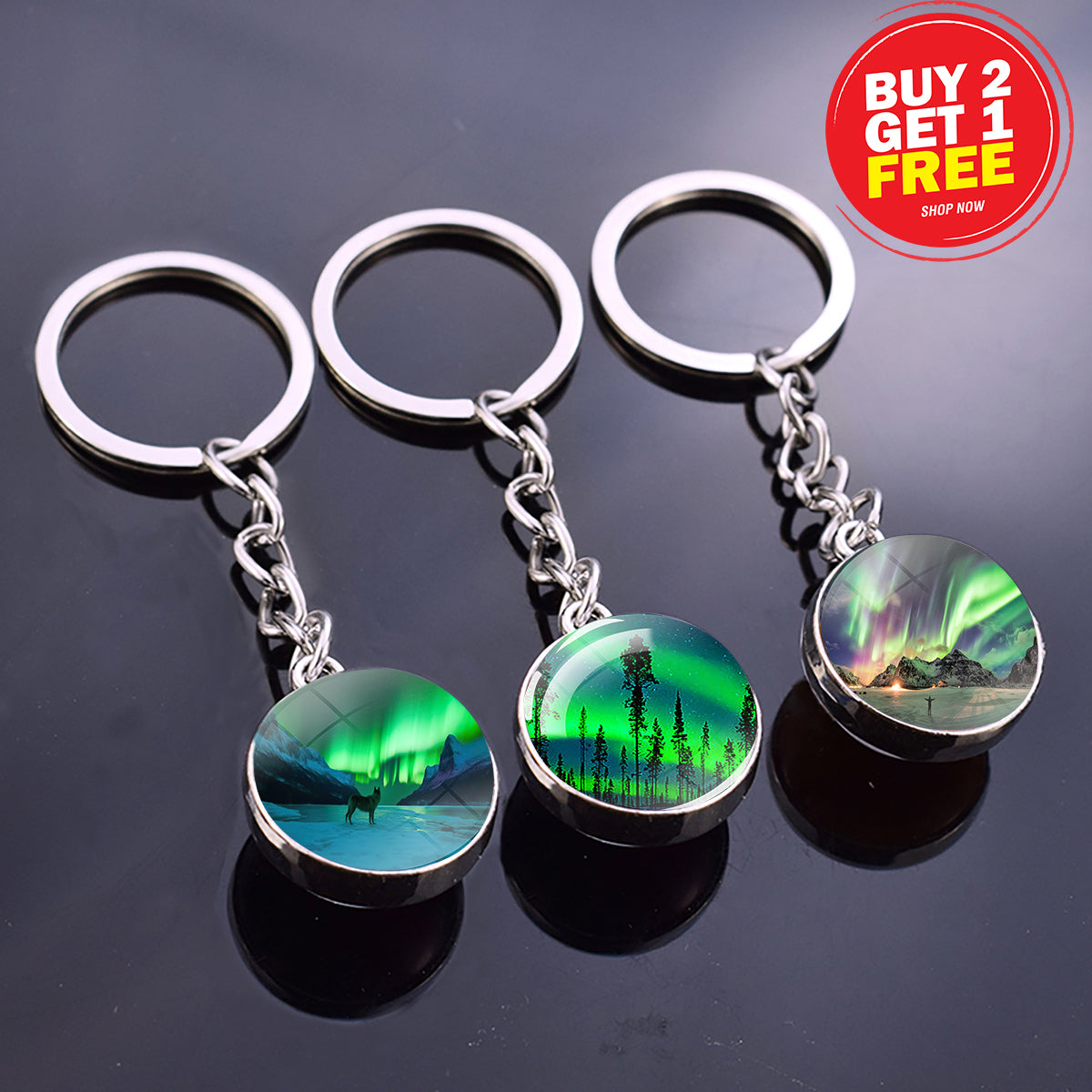 Luminous Aurora Borealis Keyring - Northern Light Jewelry - Unique Double Side Glass Ball Key Chain - Perfect Aurora Lovers Gift