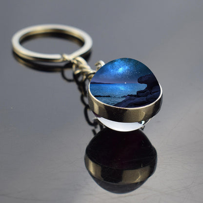 Milky Way Galaxy Nebula Star Keyring - Universe Cosmos Jewelry - Double Side Glass Ball Key Chain - Perfect Astronomy Lovers Gift