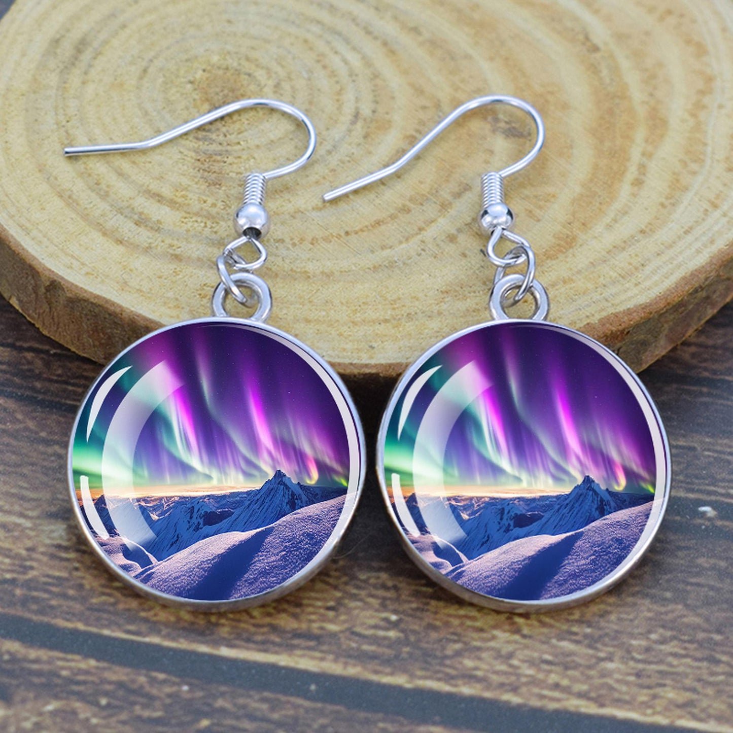 Orecchini pendenti luminosi Aurora Borealis - Gioielli dell'aurora boreale - Orecchini pendenti cabochon in vetro unici - Regalo perfetto per gli amanti dell'Aurora