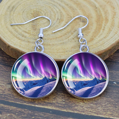 Luminous Aurora Borealis Drop Earrings - Northern Lights Jewelry - Unique Glass Cabochon Dangle Earrings - Perfect Aurora Lovers Gift