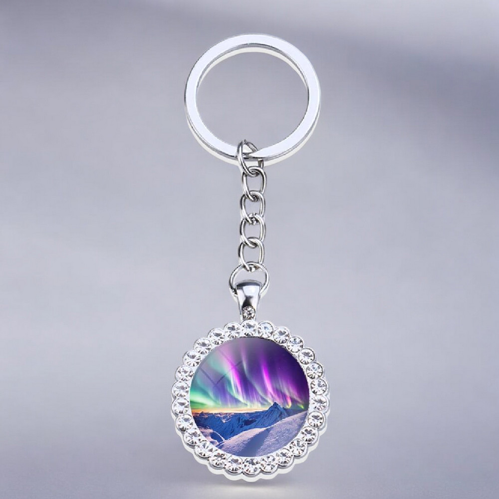 Luminous Aurora Borealis Silver Keyring - Northern Light Jewelry - Rhinestones Glass Key Chain - Perfect Aurora Lovers Gift