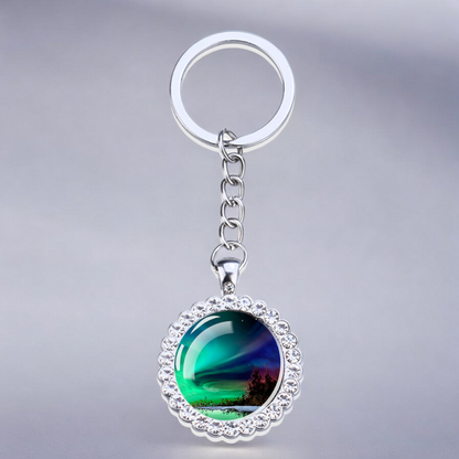 Porte-clés lumineux en argent Aurora Borealis - Bijoux Northern Light - Porte-clés en verre strass - Cadeau parfait pour les amoureux des aurores boréales