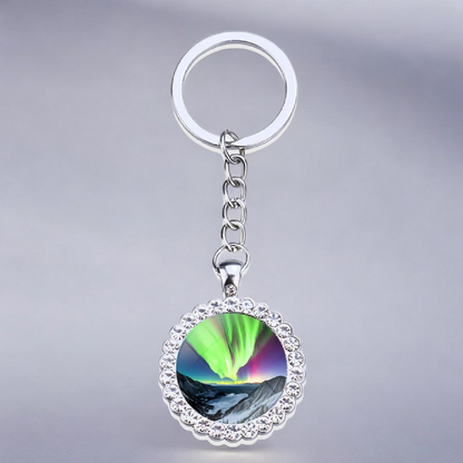 Porte-clés lumineux en argent Aurora Borealis - Bijoux Northern Light - Porte-clés en verre strass - Cadeau parfait pour les amoureux des aurores boréales