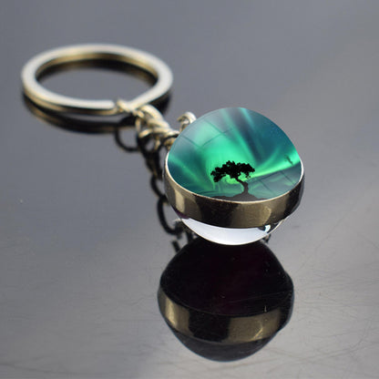 Porte-clés lumineux Aurora Borealis - Bijoux Northern Light - Porte-clés unique en boule de verre double face - Cadeau parfait pour les amoureux des aurores boréales