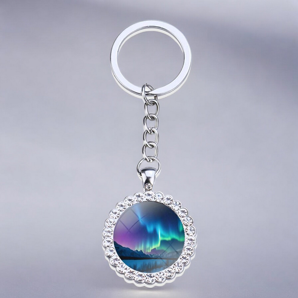 Porte-clés lumineux en argent Aurora Borealis - Bijoux Northern Light - Porte-clés en verre strass - Cadeau parfait pour les amoureux des aurores boréales