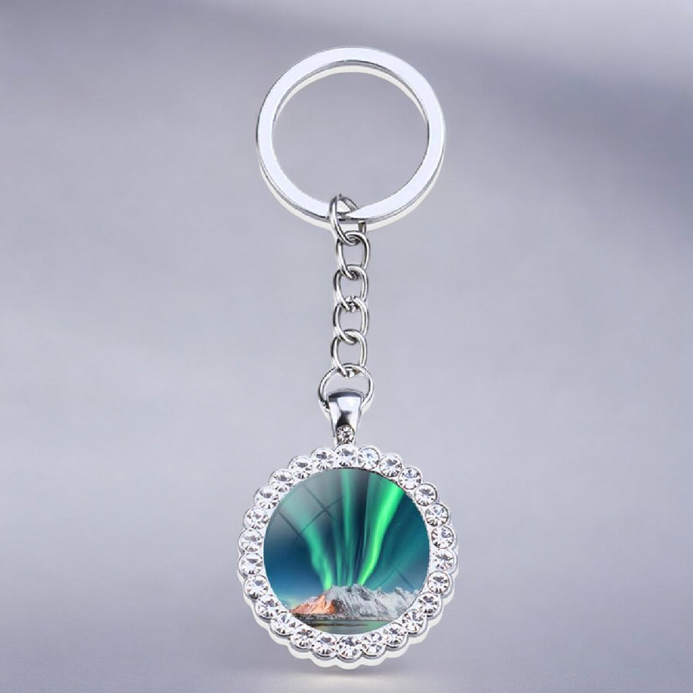 Porte-clés lumineux en argent Aurora Borealis - Bijoux Northern Light - Porte-clés en verre strass - Cadeau parfait pour les amoureux des aurores boréales