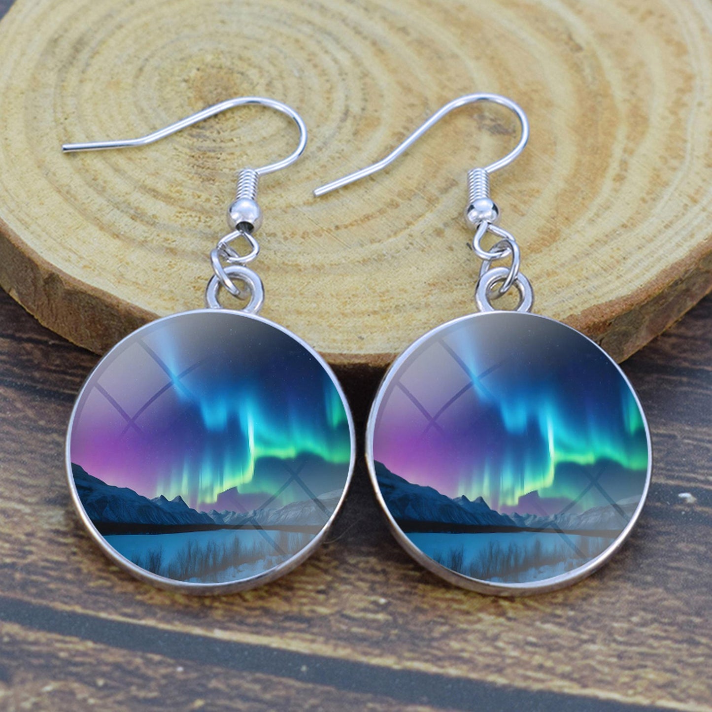 Luminous Aurora Borealis Drop Earrings - Northern Lights Jewelry - Unique Glass Cabochon Dangle Earrings - Perfect Aurora Lovers Gift