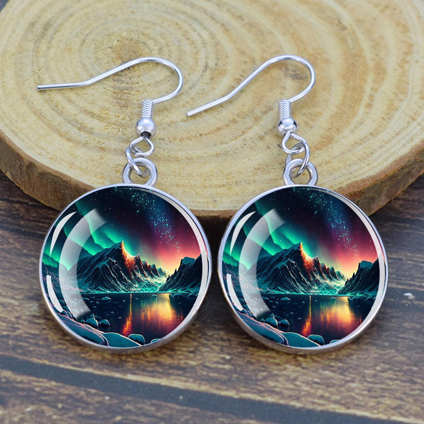 Gaismas Aurora Borealis Drop Auskari - Ziemeļblāzmas rotaslietas - Unikāli stikla Cabochon Dangle Auskari - Perfekta Aurora Lovers dāvana