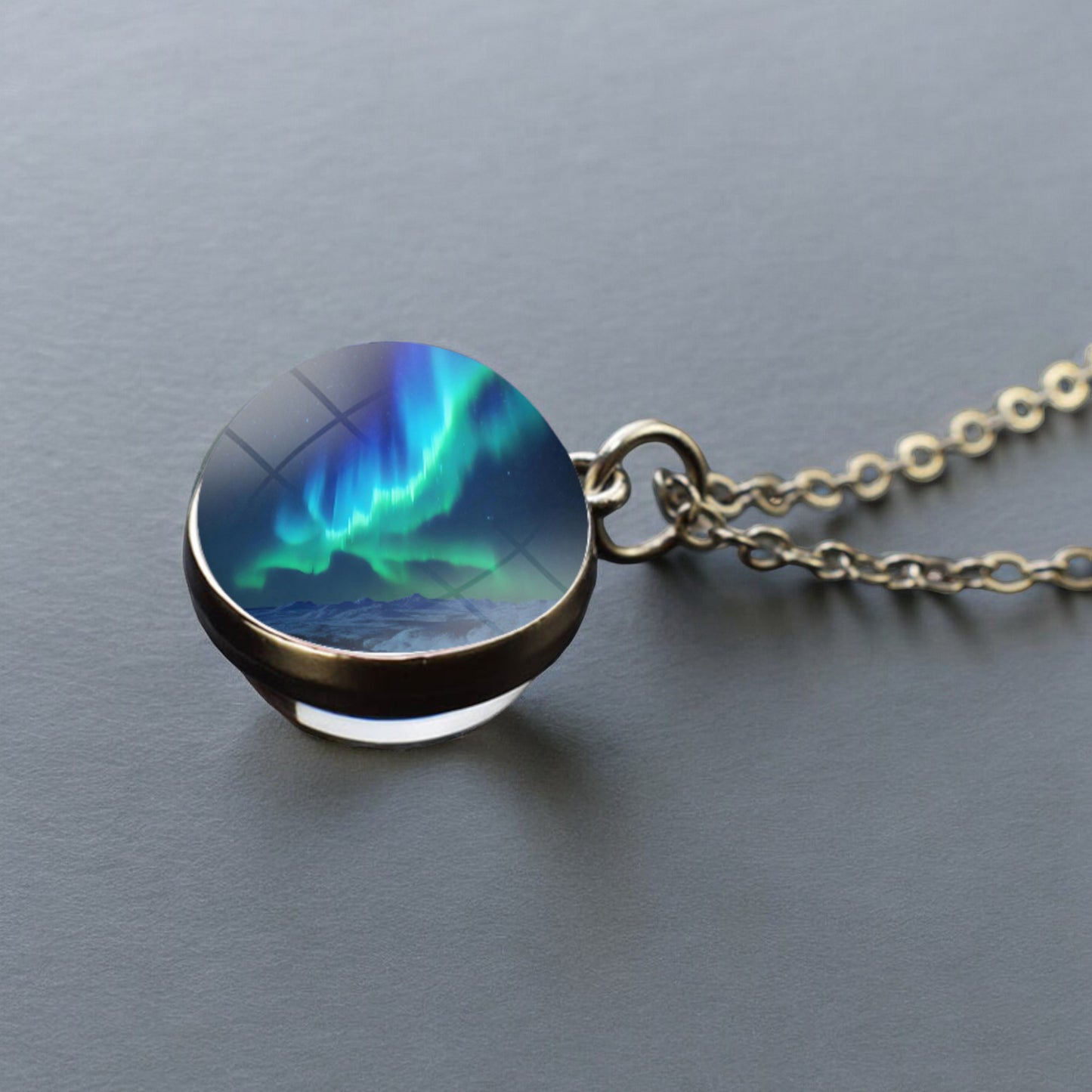 Luminous Aurora Borealis Silver Necklace- Northern Light Jewelry - Unique Double Side Glass Ball Pendent Necklace - Perfect Aurora Lovers Gift