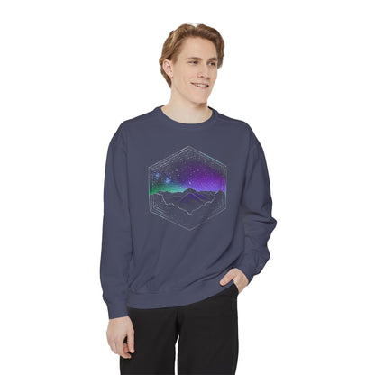 Aurora Borealis Unisex Garment-Dyed Sweatshirt - Northern Lights Arctic Magical Night Starry Sky Mountain Nature Adventure - Autumn Fall T-shirt - Aurora Gift