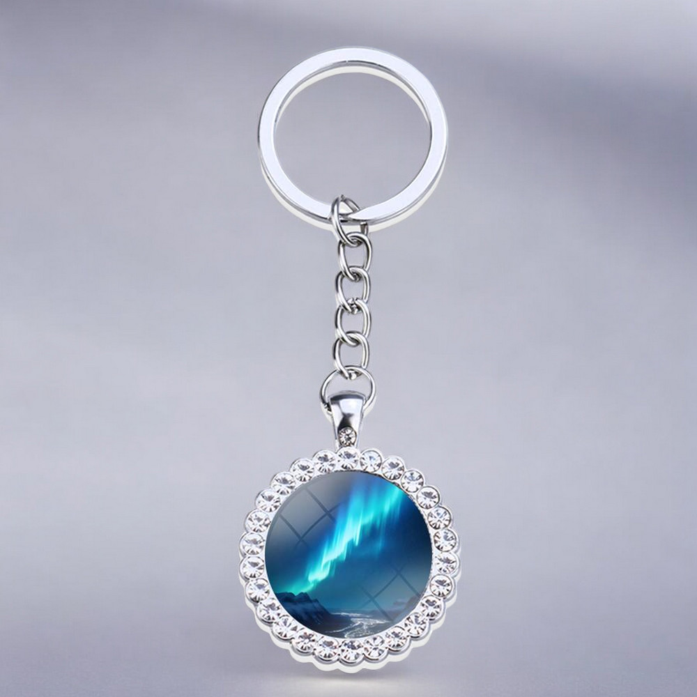 Porte-clés lumineux en argent Aurora Borealis - Bijoux Northern Light - Porte-clés en verre strass - Cadeau parfait pour les amoureux des aurores boréales