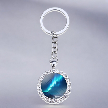 Porte-clés lumineux en argent Aurora Borealis - Bijoux Northern Light - Porte-clés en verre strass - Cadeau parfait pour les amoureux des aurores boréales