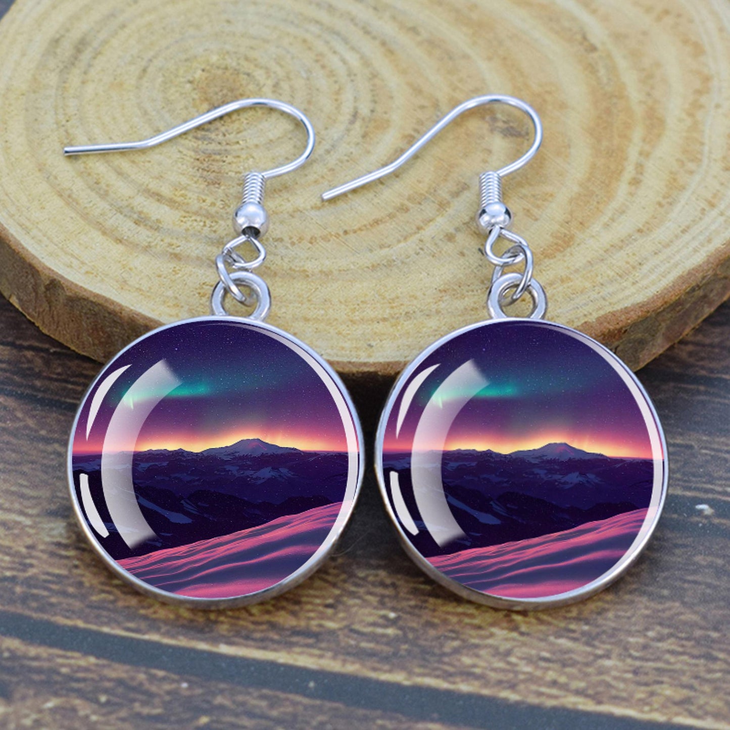 Luminous Aurora Borealis Drop Earrings - Northern Lights Jewelry - Unique Glass Cabochon Dangle Earrings - Perfect Aurora Lovers Gift